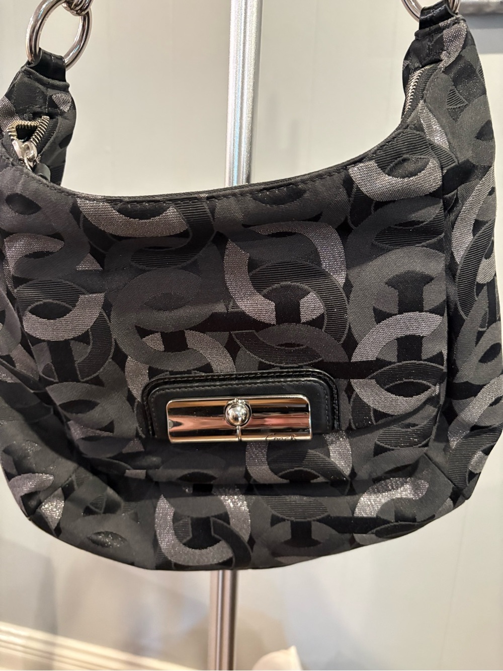 Coach Optic C Kristin Op Art black & silver pattern Hobo Bag w/ Silver Hardware